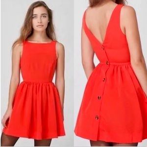 American Apparel Bright Poppy Red Sleeveless Button Up Dress, Made in USA